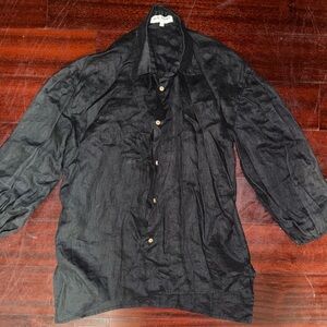 TheAlmond Black Women's Linen Button-Front Camisole